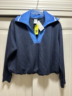 All In Motion 1/2 Zip Bubble Hem Pullover Sweatshirt  Navy Blue Size Large NEW